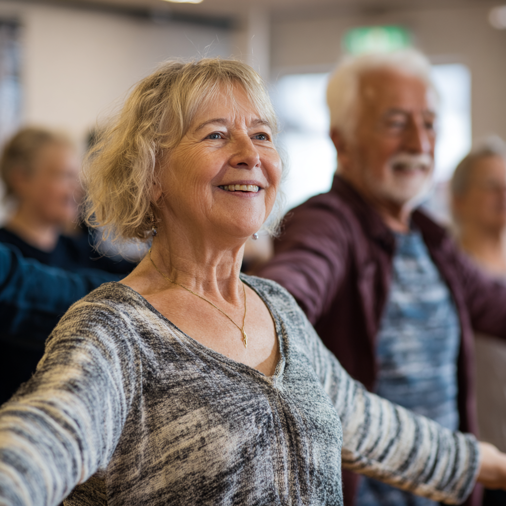 Middle-aged and older adults engaging in gentle movement activities